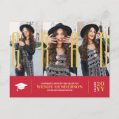 シンプル3モダン写真赤の卒業発表 ポストカード (正面)