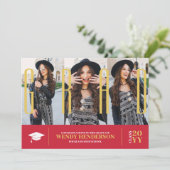 シンプル3モダン枚フォトコラージュ赤い卒業 案内状 (スタンド正面)