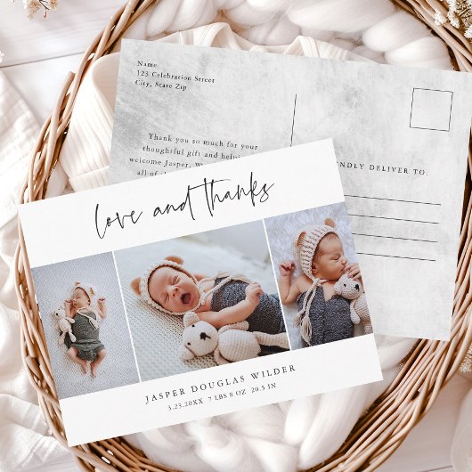 シンプル3写真の愛と感謝していベビーありがとう ポストカード