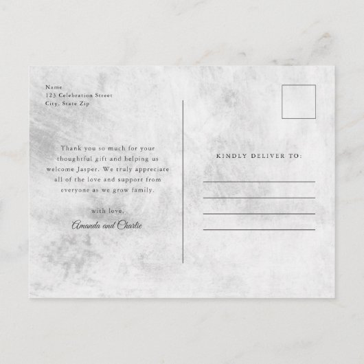 シンプル3写真の愛と感謝していベビーありがとう ポストカード (裏面)