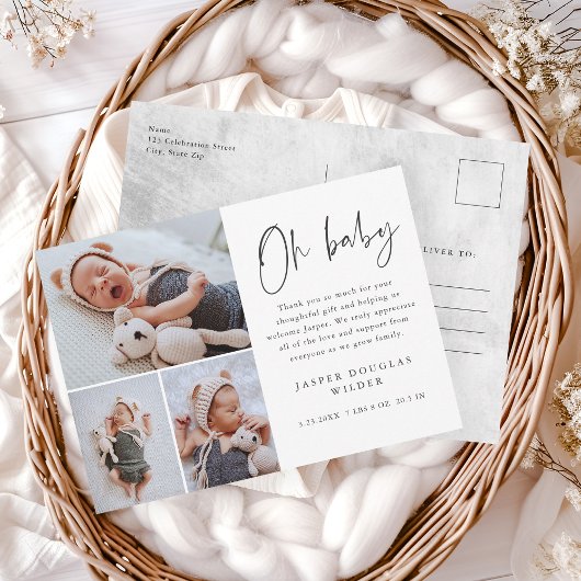 シンプル3写真オベビーありがとう ポストカード