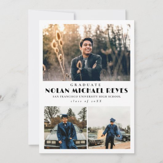 シンプル3写真コラージュクラシック卒業 案内状 (正面)