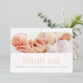 シンプル3写真コラージュベビー誕生発表金ゴールド 箔招待状 (立ち正面)