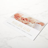 シンプル3写真コラージュベビー誕生発表金ゴールド 箔招待状 (回転した状態)