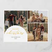 シンプル3写真コラージュArchメリークリスマスフォト 箔シーズンカード (正面)