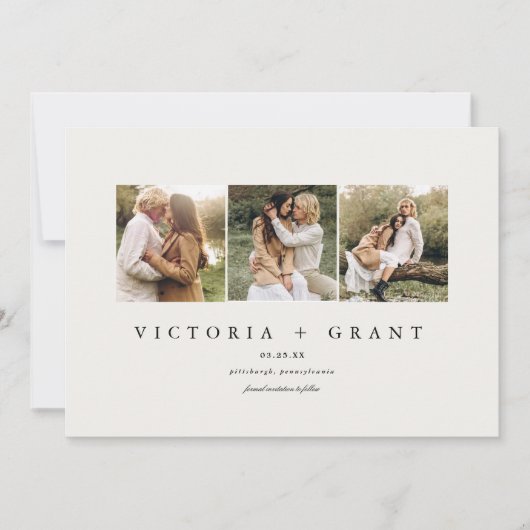 シンプル3写真保存日のフォトカード セーブザデート (正面)