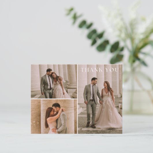 シンプル3写真結婚ありがとう ポストカード (スタンド正面)
