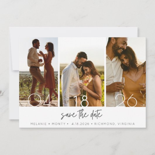 シンプル3写真結婚式の日付を保存 セーブザデート (正面)