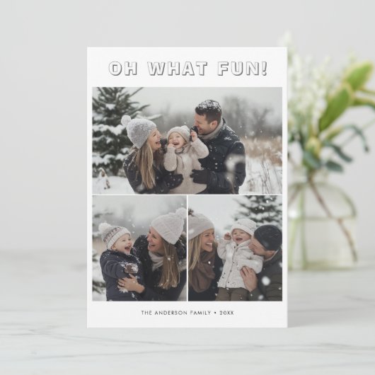 シンプル3家族の写真クリスマスああ何おもしろい シーズンカード (スタンド正面)