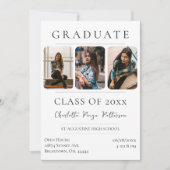 シンプル3枚の写真卒業 |白 招待状 (正面)