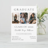 シンプル3枚の写真卒業 |白 招待状 (スタンド正面)