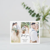 シンプル3枚の写真結婚の感謝はがき ポストカード (スタンド正面)