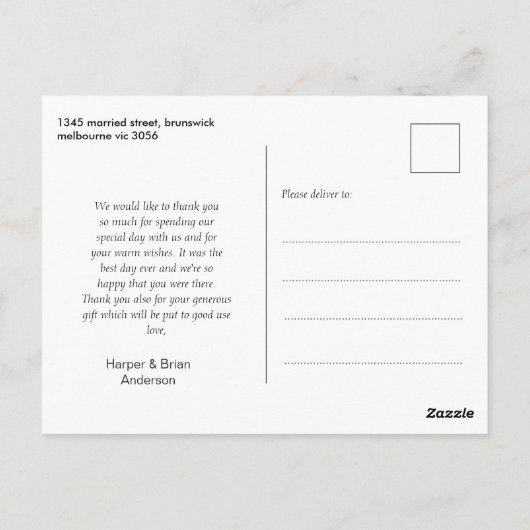 シンプル3枚の写真結婚の感謝はがき ポストカード (裏面)