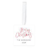 シンプル3枚フォトレッド&ホワイトクリスマス キューブオーナメント (正面)