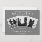 シンプル3枚写真コラージュ | グレー 結婚式の日程お知らせ セーブザデート (正面)