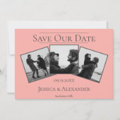 シンプル3枚写真コラージュ｜コーラル 結婚式の日時を知らせるカード セーブザデート (正面)