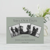 シンプル3枚写真コラージュ | サボン緑の結婚式予告 セーブザデート (スタンド正面)