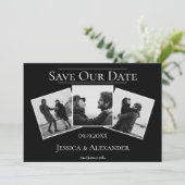 シンプル3枚写真コラージュ | ブラック セーブ・ザ・デート (スタンド正面)