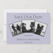 シンプル3枚写真コラージュ | ラベンダー 結婚式の日程お知らせ セーブザデート (正面)