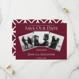 シンプル3枚写真コラージュ | ワインレッド Save The Date セーブザデート