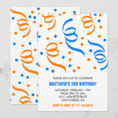 シンプル3歳の誕生日招待状紙吹雪ブルーボーイ 招待状 (正面/裏面)