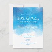 シンプル30歳の誕生日パーティー青水彩 招待状 (正面)