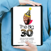 シンプル30歳モダン誕生日フォトブラック金ゴールド 招待状