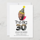 シンプル30歳モダン誕生日フォトブラック金ゴールド 招待状 (正面)
