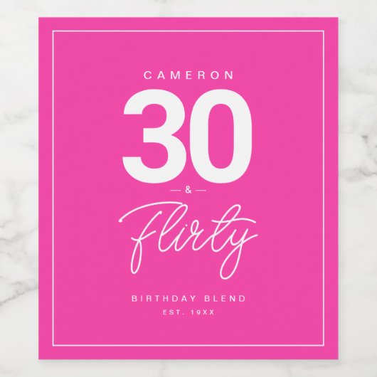 シンプル30気のあるそぶりをしたモダンとネオンパーソナライズされたピンク ワインラベル (シングルラベル)