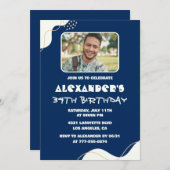 シンプル34歳の誕生日招待状メンズ写真海軍 招待状 (正面/裏面)