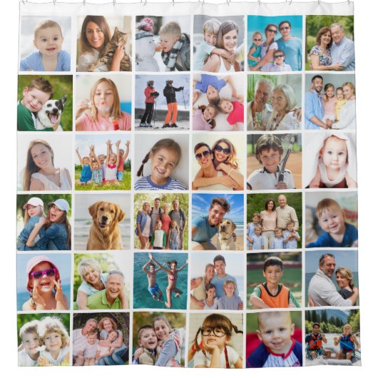 シンプル36平方フォトコラージュ シャワーカーテン (正面)