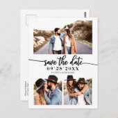 シンプル3 Photo Collage Wedding Save The Date ポストカード (正面/裏面)