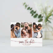 シンプル3 Photo Collage Wedding Save The Date ポストカード (スタンド正面)