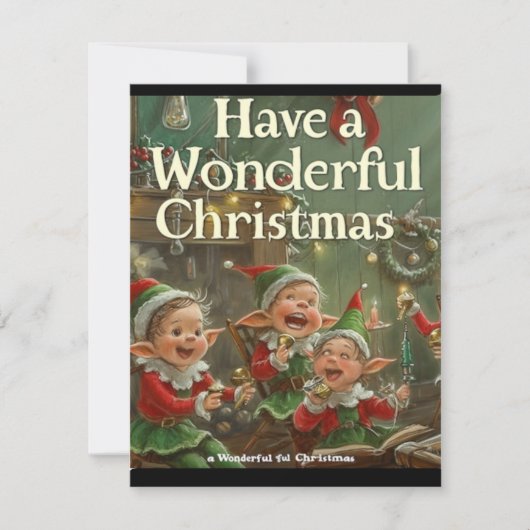 シンプル4エレガントエルフ歌うクリスマスカード ノートカード (正面)