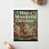 シンプル4エレガントエルフ歌うクリスマスカード ノートカード (正面/裏面インサイチュ)