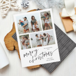 シンプル4フォトコラージスクリプトメリークリスマス シーズンカード