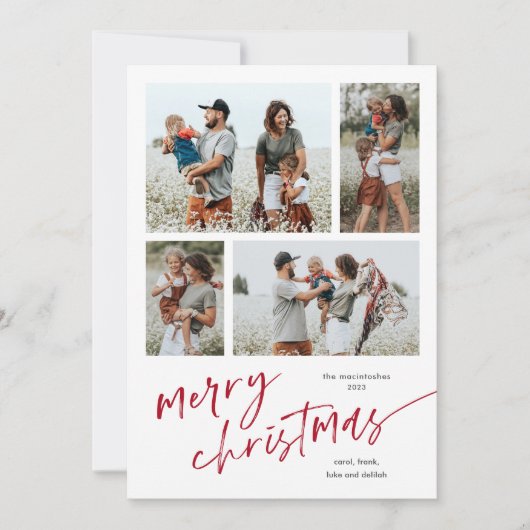 シンプル4フォトコラージスクリプトメリークリスマス シーズンカード (正面)
