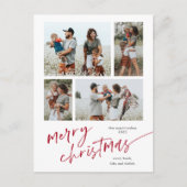 シンプル4フォトコラージスクリプトメリークリスマス シーズンポストカード (正面)