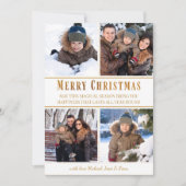 シンプル4フォトコラージュ白金ゴールドメリークリスマス シーズンカード (正面)