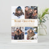 シンプル4フォトコラージュ白金ゴールドメリークリスマス シーズンカード (スタンド正面)