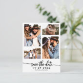 シンプル4フォトコラージュ結婚式の日付を保存 ポストカード (スタンド正面)