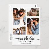 シンプル4フォトコラージュ結婚式の日付を保存 ポストカード (正面/裏面)