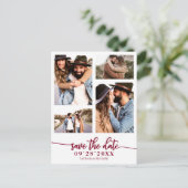 シンプル4フォトコラージュ結婚式の日付を保存 ポストカード (スタンド正面)