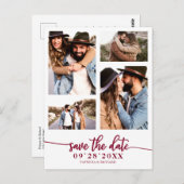 シンプル4フォトコラージュ結婚式の日付を保存 ポストカード (正面/裏面)
