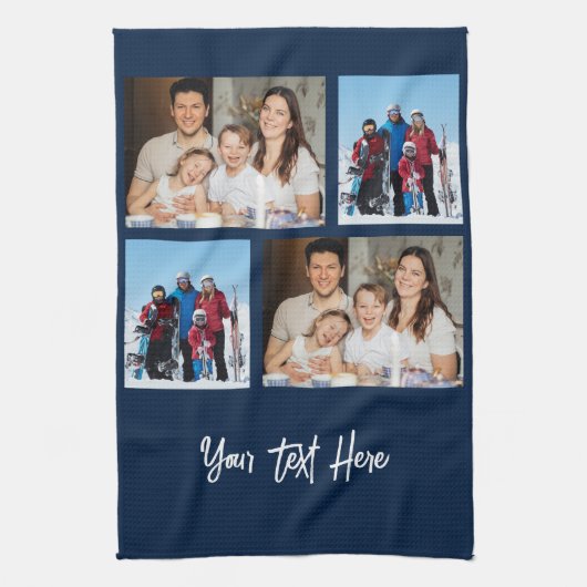 シンプル4フォトコラージュ | 背景を変更できる キッチンタオル (縦)