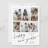 シンプル4フォトコラージュScript Happy New Year シーズンカード (正面)