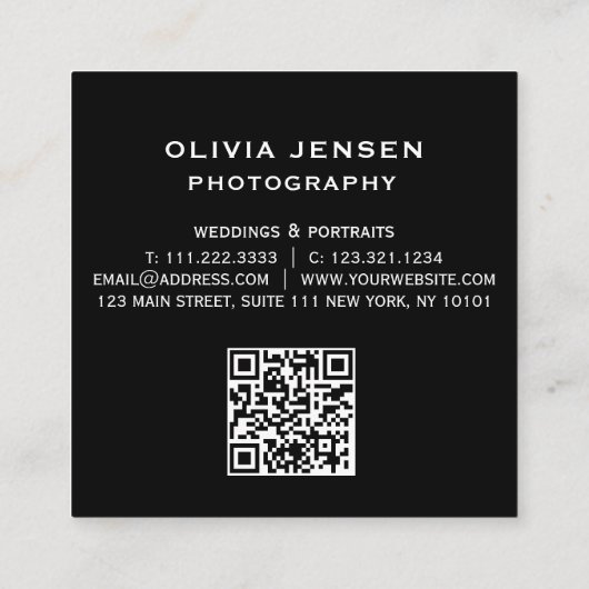 シンプル4モダン – 写真プロフェッショナル写真家 スクエア名刺 (裏面)