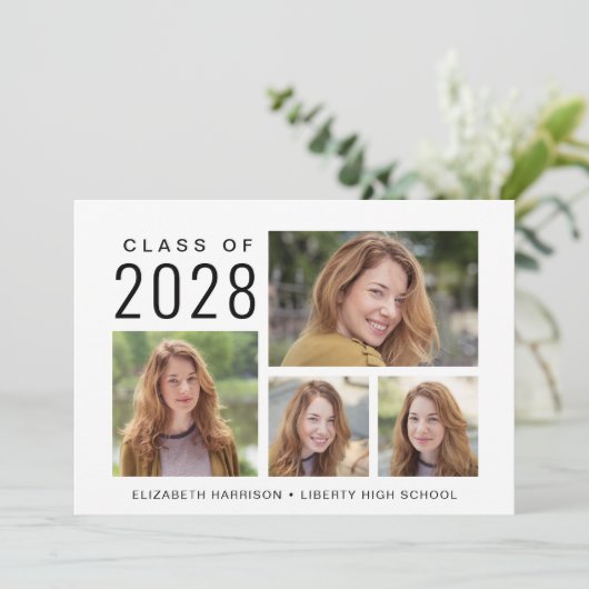 シンプル4写真コラージュ卒業発表 案内状 (スタンド正面)