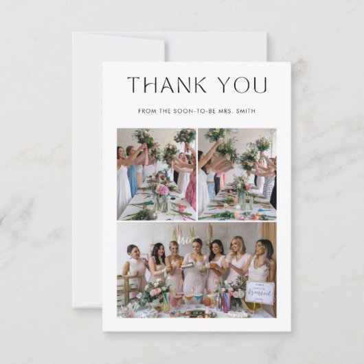 シンプル4写真結婚ブライダルシャワー サンキューカード (正面)
