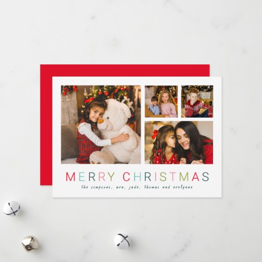 シンプル4枚写真コラージュメリークリスマスカラフル シーズンカード (正面/裏面インサイチュ)